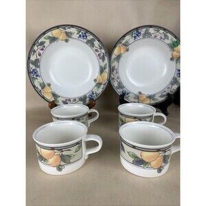 Mikasa Intaglio Garden Harvest 4 Flat Coffee Cups & 2 Pasta/Soup Bowls CAC29